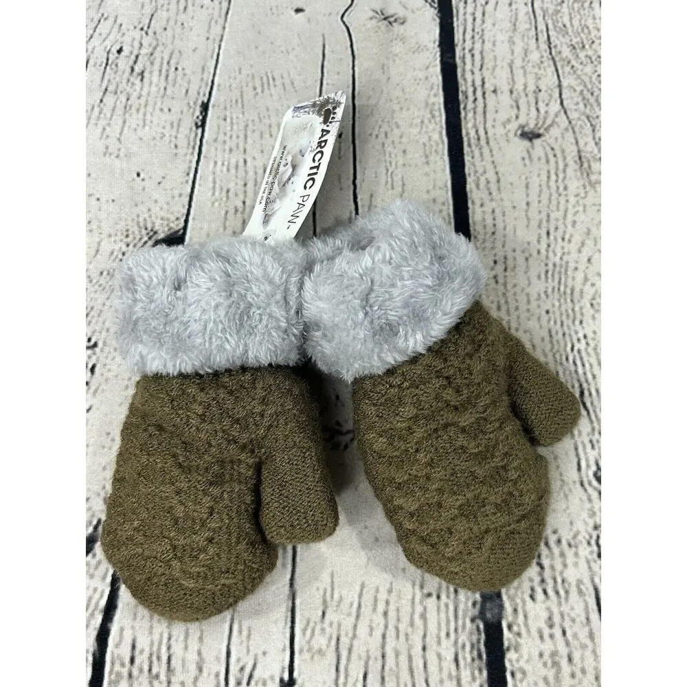 Arctic Paw Child’s Unisex Mittens Gloves Brown & Grey Faux Fur NWT